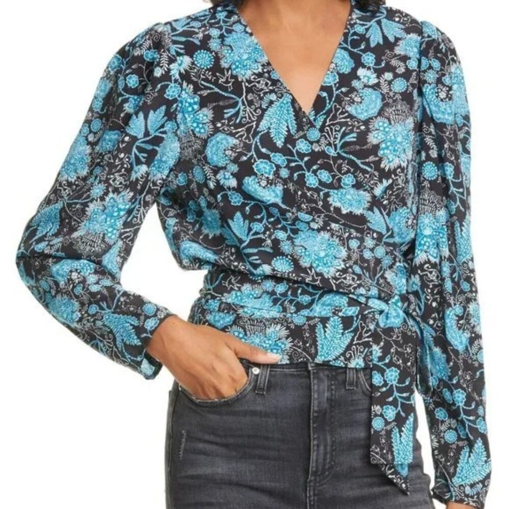 Tanya Taylor Erica Silk Blue Paisley Wrap Top 6 NWT $345